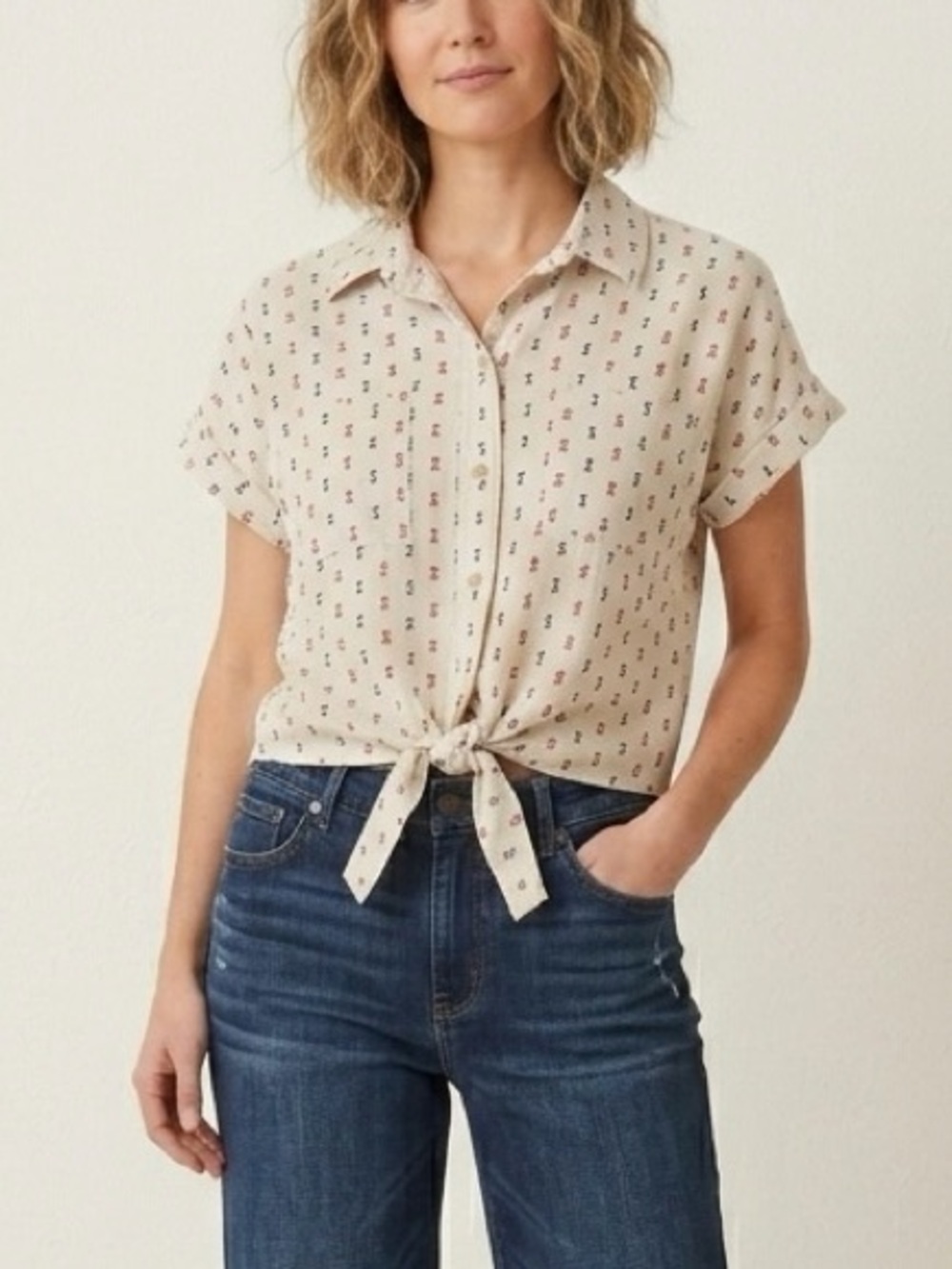 Sim & Sam Linen Blend Americana Red Blue Natural Button Down Shirt